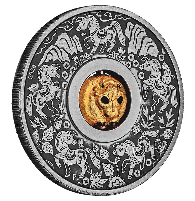 2026 1oz Year of the Horse Rotating Charm Silver Antiqued Coin