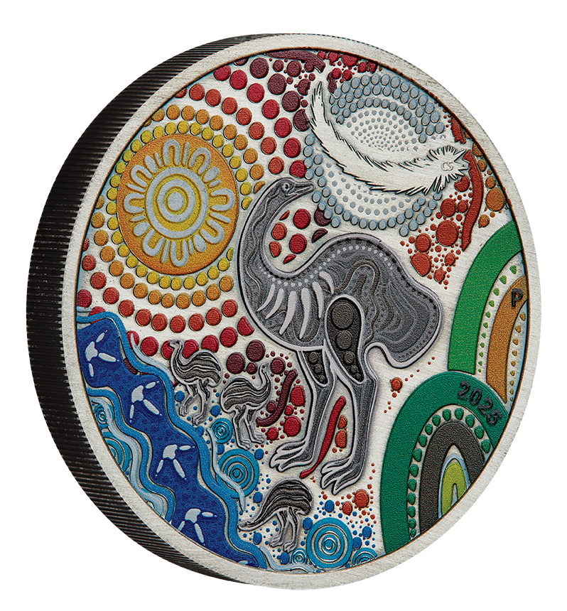 Emu Utingat 2025 2oz Silver Antiqued Coloured Coin