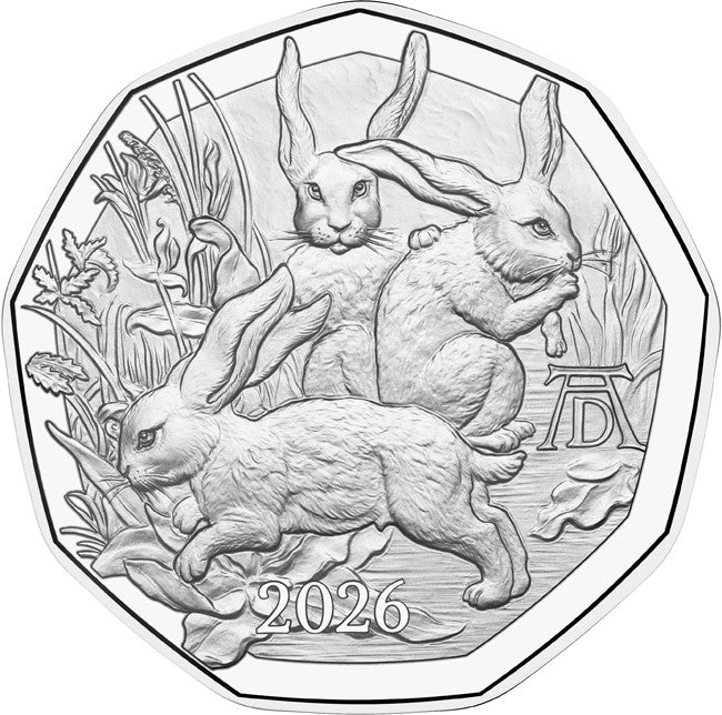 2026 5€ Austria Dürer’s Three Bunnies Ag Uncirculated Coin Card