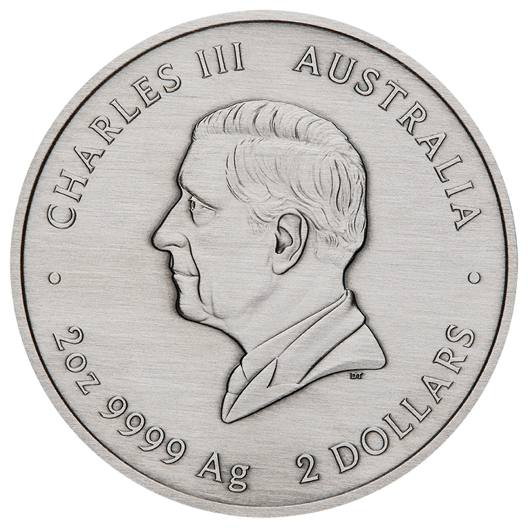 Emu Utingat 2025 2oz Silver Antiqued Coloured Coin