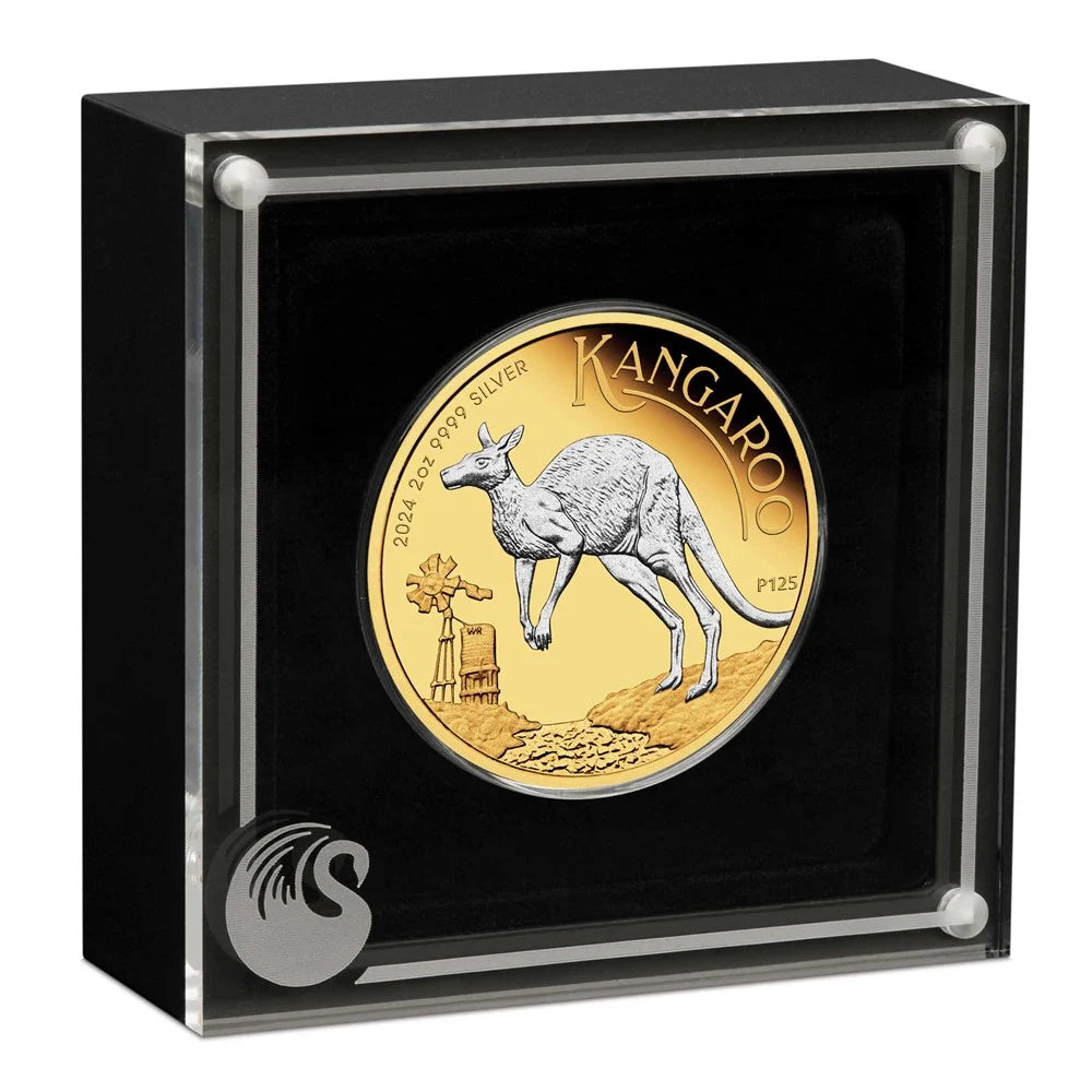 Australian Kangaroo 2024 2oz Silver Proof Reverse Gilded Coin