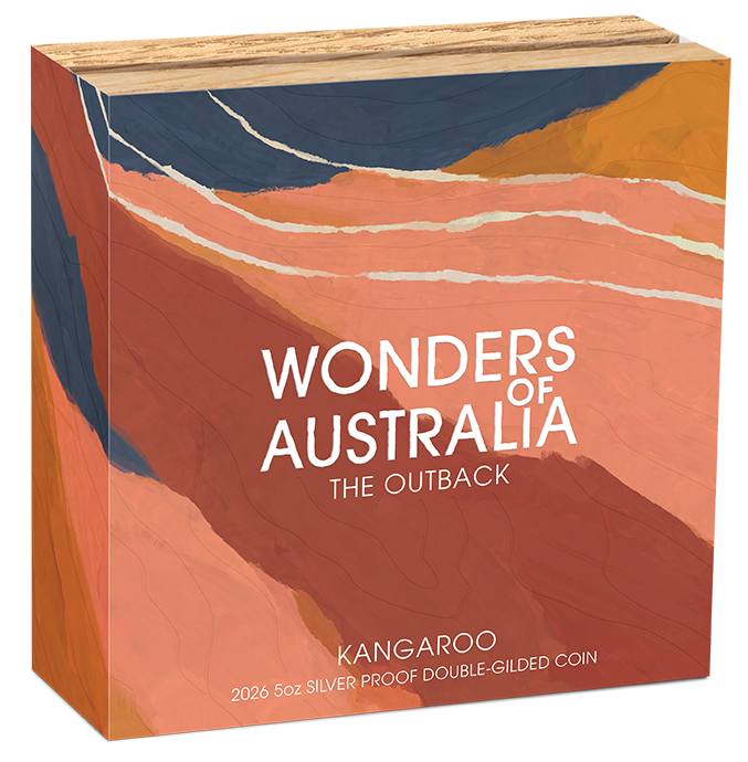 2026 5oz Wonders of Australia The Outback Kangaroo Silver Proof Double Gilded Coin