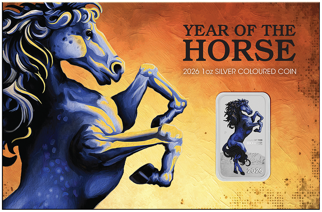 2026 1oz Lunar Horse Silver Bullion Coloured Minted Rectangular Coin Card