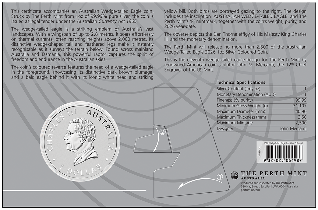 2026 1oz Australian Wedge-tailed Eagle Silver Coloured Coin in Card