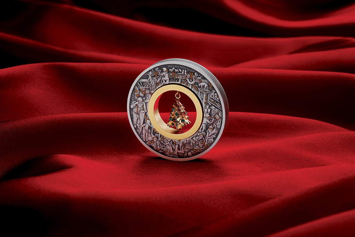 Santa's Workshop 2025 2oz Silver Antiqued Coloured Coin