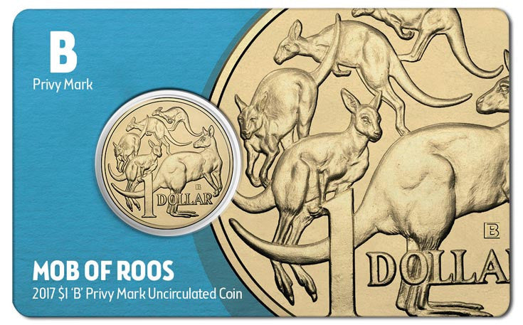 Mob of Roos - 2017 $1 B Privy Mark Unc Coin Card - ANDA Brisbane Money Expo 2017