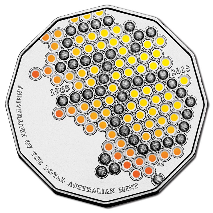 2015 50c 50th Anniversary of Royal Australian Mint Coloured Uncirculated Coin Card