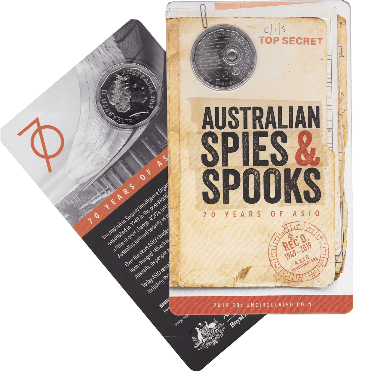 2019 50c 70 Years of ASIO Australian Spies & Spooks Unc Card