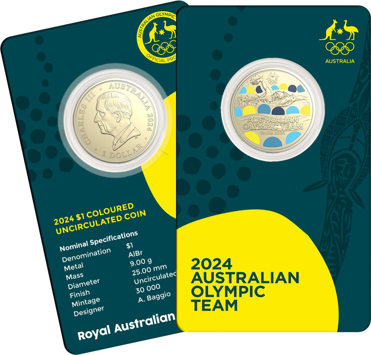 Australian Olympic Team 2024 $1 Coloured Uncirculated Coin Card