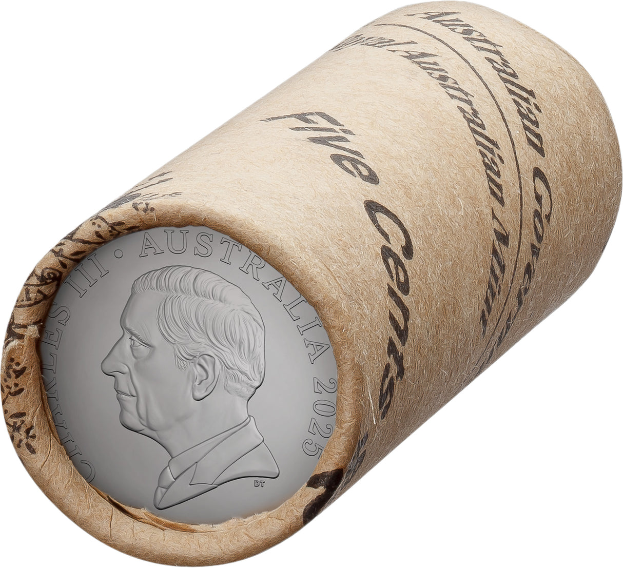 HM King Charles III 2025 5c Non-Premium Coin Roll (With Coin Tube)