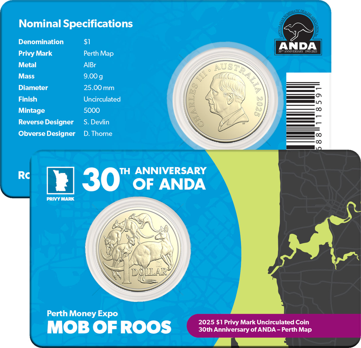 Perth Money Expo 2025 - 2025 $1 Mob of Roos with Perth Map Privy Mark