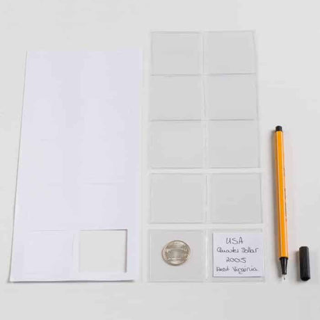 Coin Pockets - Plastic/Myler - 52 x 103mm incl. white cards for labeling - 100pk