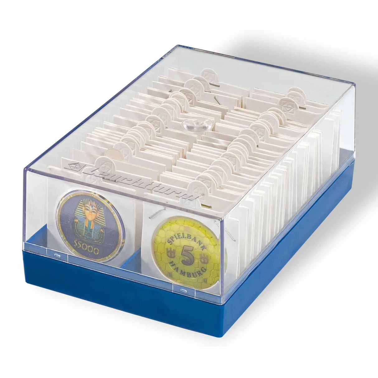 Plastic storage box for 100 2x2 coin holders - Blue