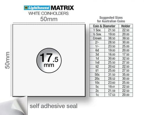 Coin Holder 2x2s Self Adhesive - Pack of 100 (Lighthouse MATRIX) - Other Sizes