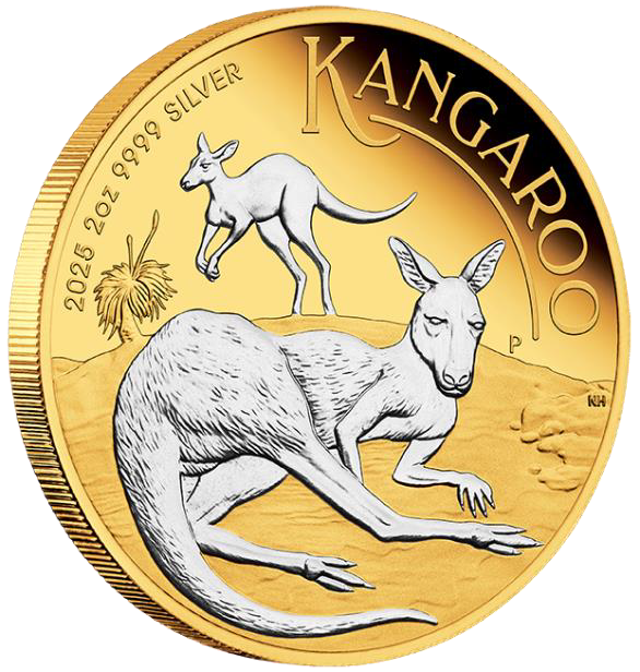 Australian Kangaroo 2025 $2 2oz Silver Proof Reverse Gilded Coin