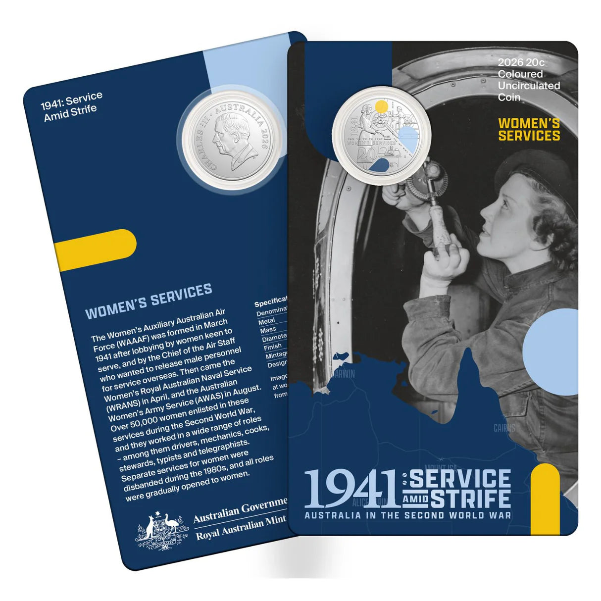 2026 20c 1941 Service Amid Strife Coloured Uncirculated 3 Coin Set