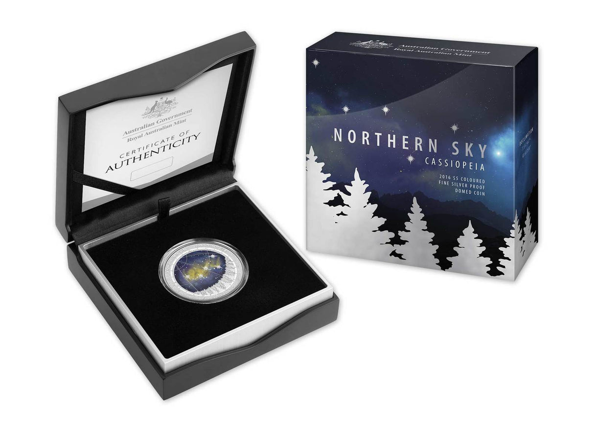 2016 $5 1oz Northern Sky Cassiopeia Coloured Fine Silver Proof Domed Coin