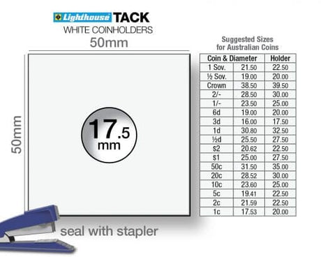 Coin Holder 2x2s Staple - Pack of 100 (Lighthouse TACK) - Other Sizes