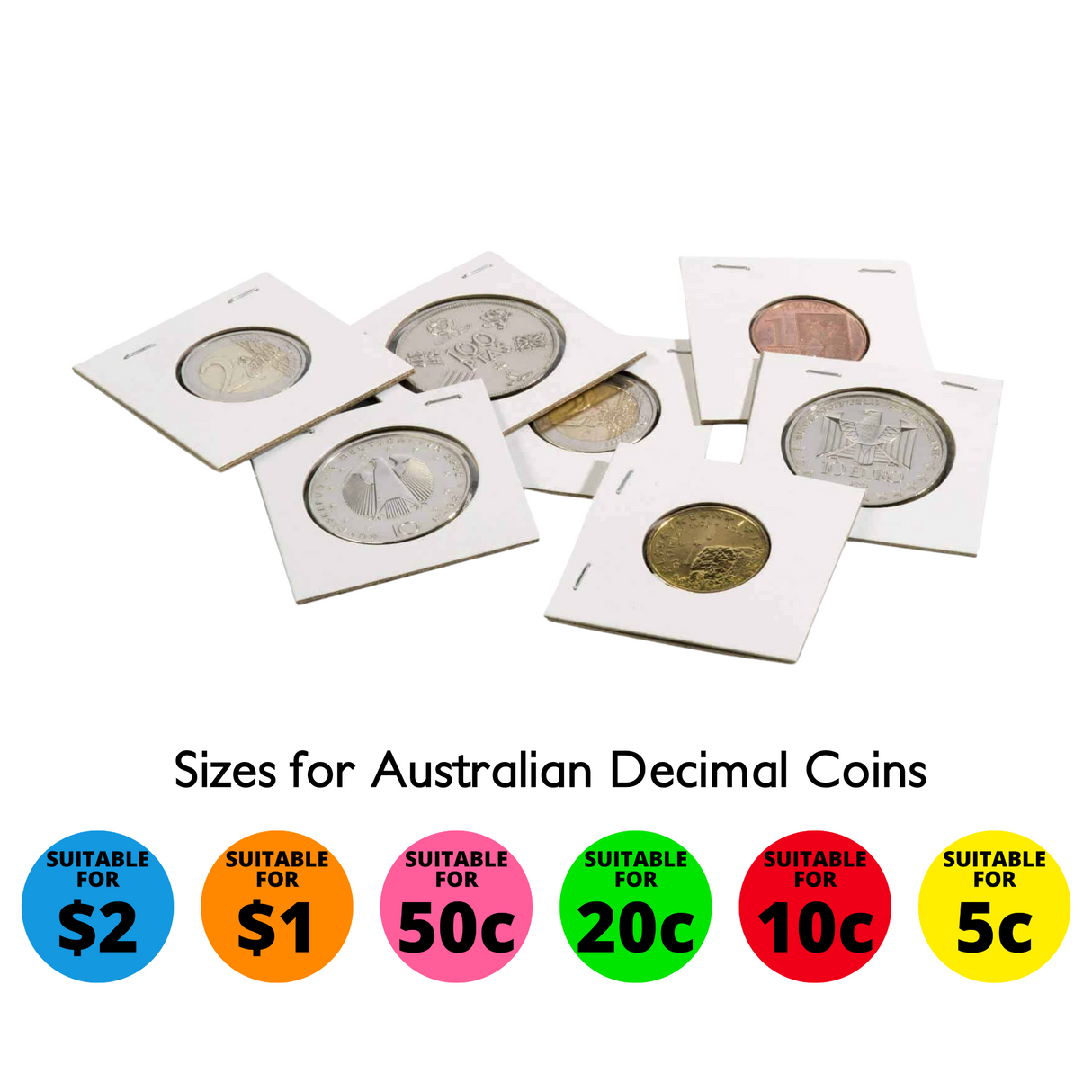 Coin Holder 2x2s Staple - Pack of 100 (Lighthouse TACK) - Sizes for Australian Decimal Coins