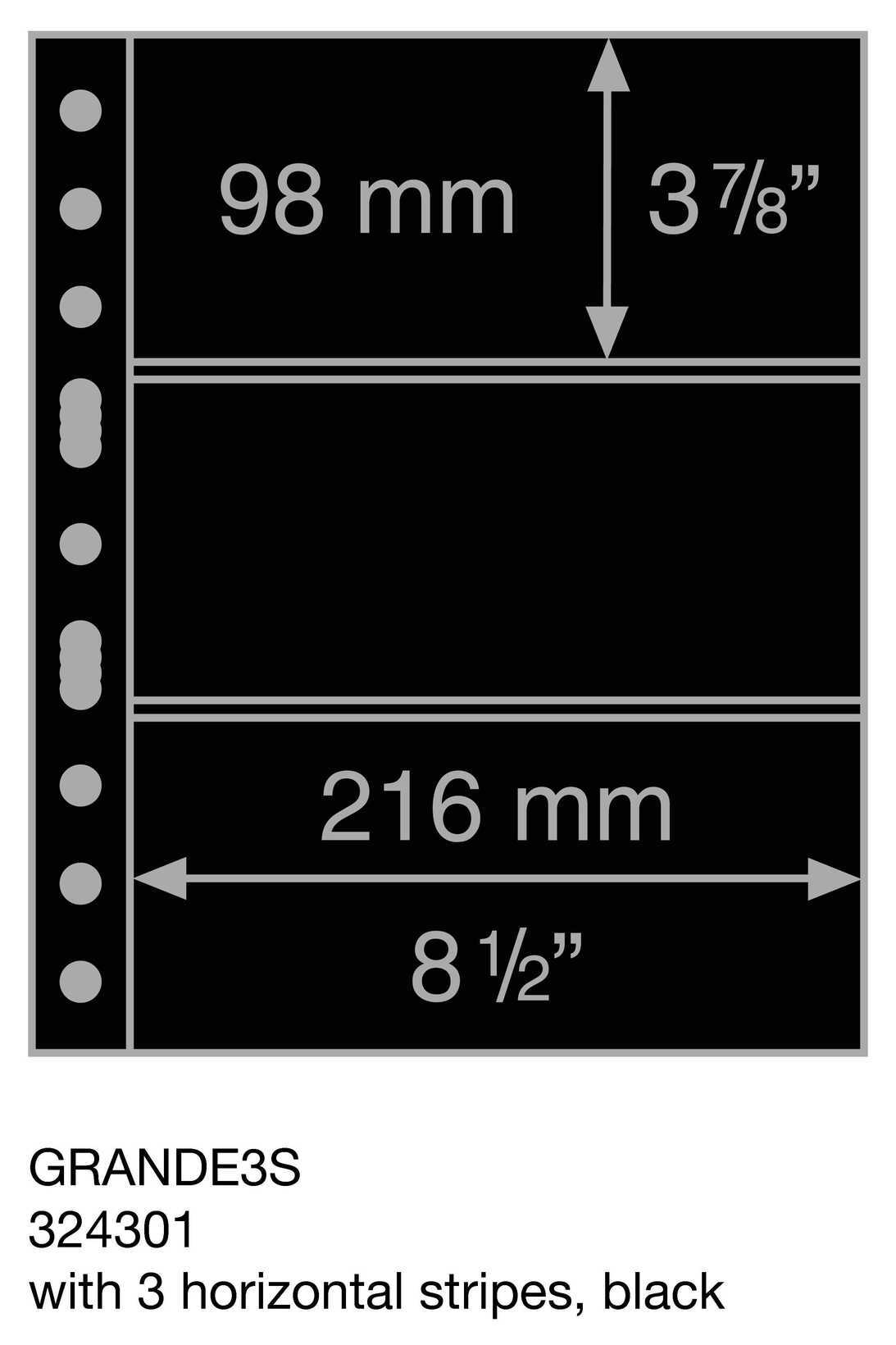 GRANDE 3S Album Page with 3 horizontal stripes (Black) - 5pk