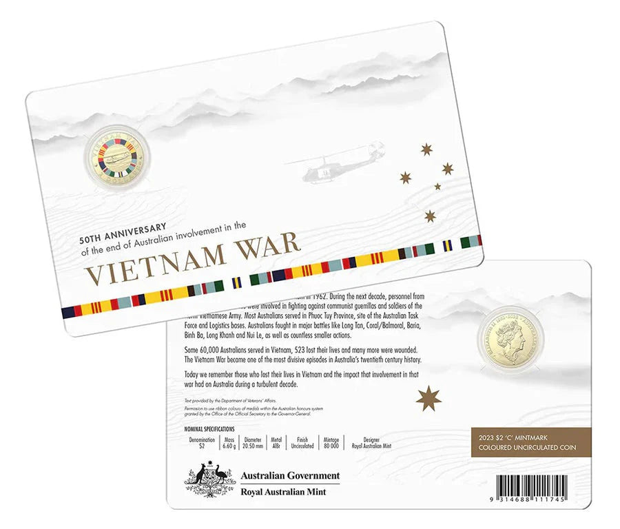 Vietnam War 2023 $2 'C' Mintmark Coloured Uncirculated Coin