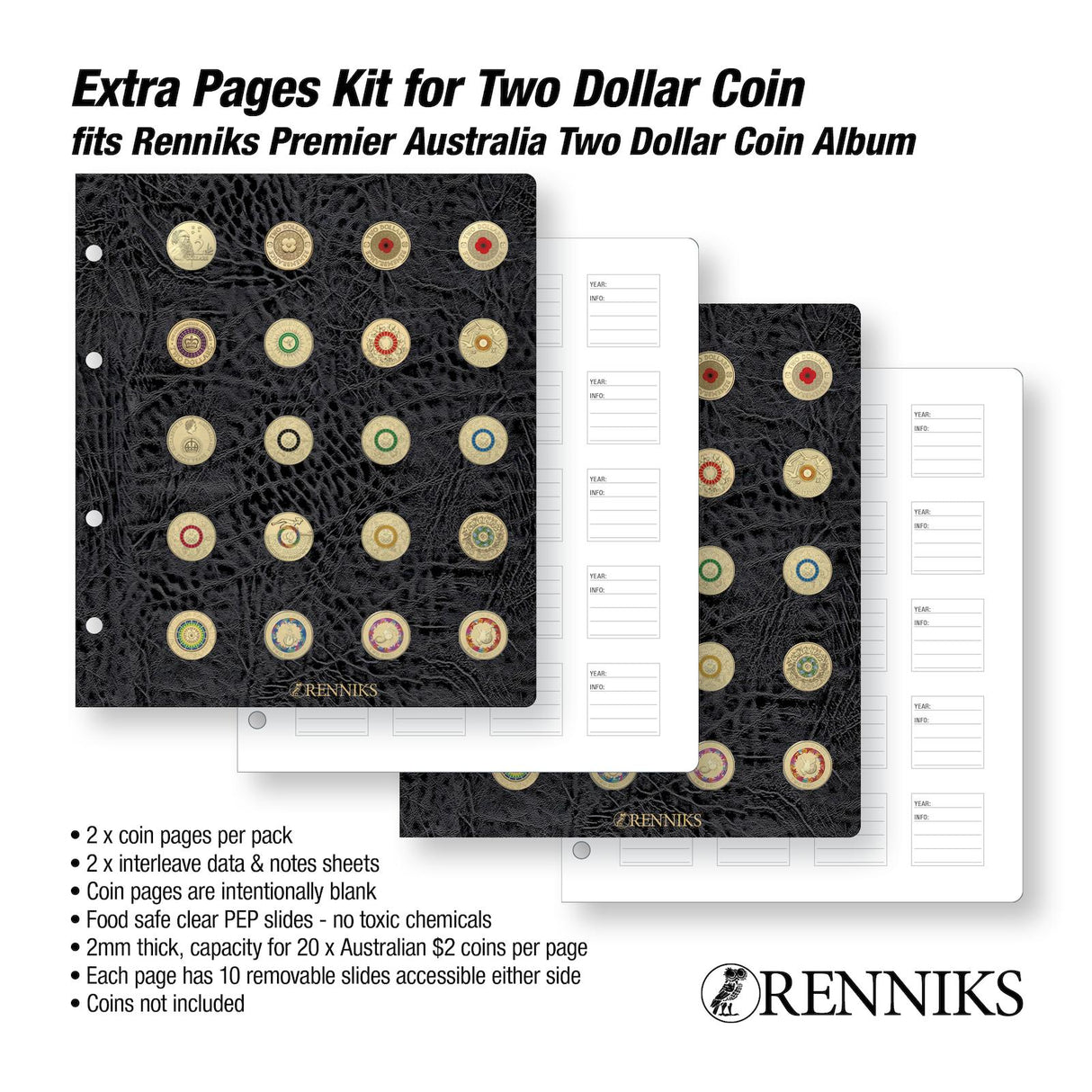 Renniks Premier Coin Album Extra Pages Kit for $2