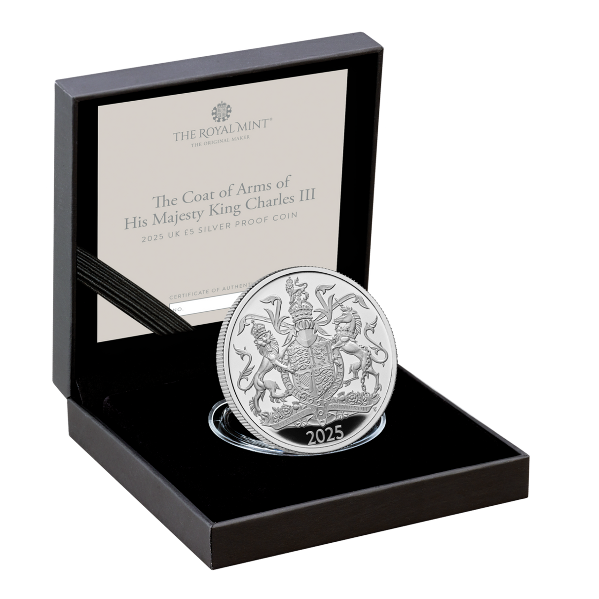 The Royal Arms of His Majesty King Charles III 2025 UK £5 Silver Proof Coin