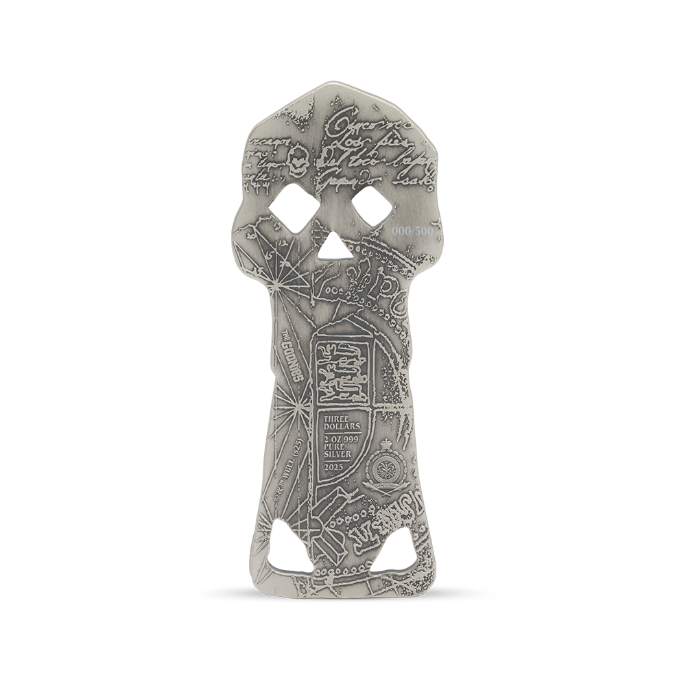 The Goonies - Copper Bones Skeleton Key 2025 2oz Silver Antiqued Coin