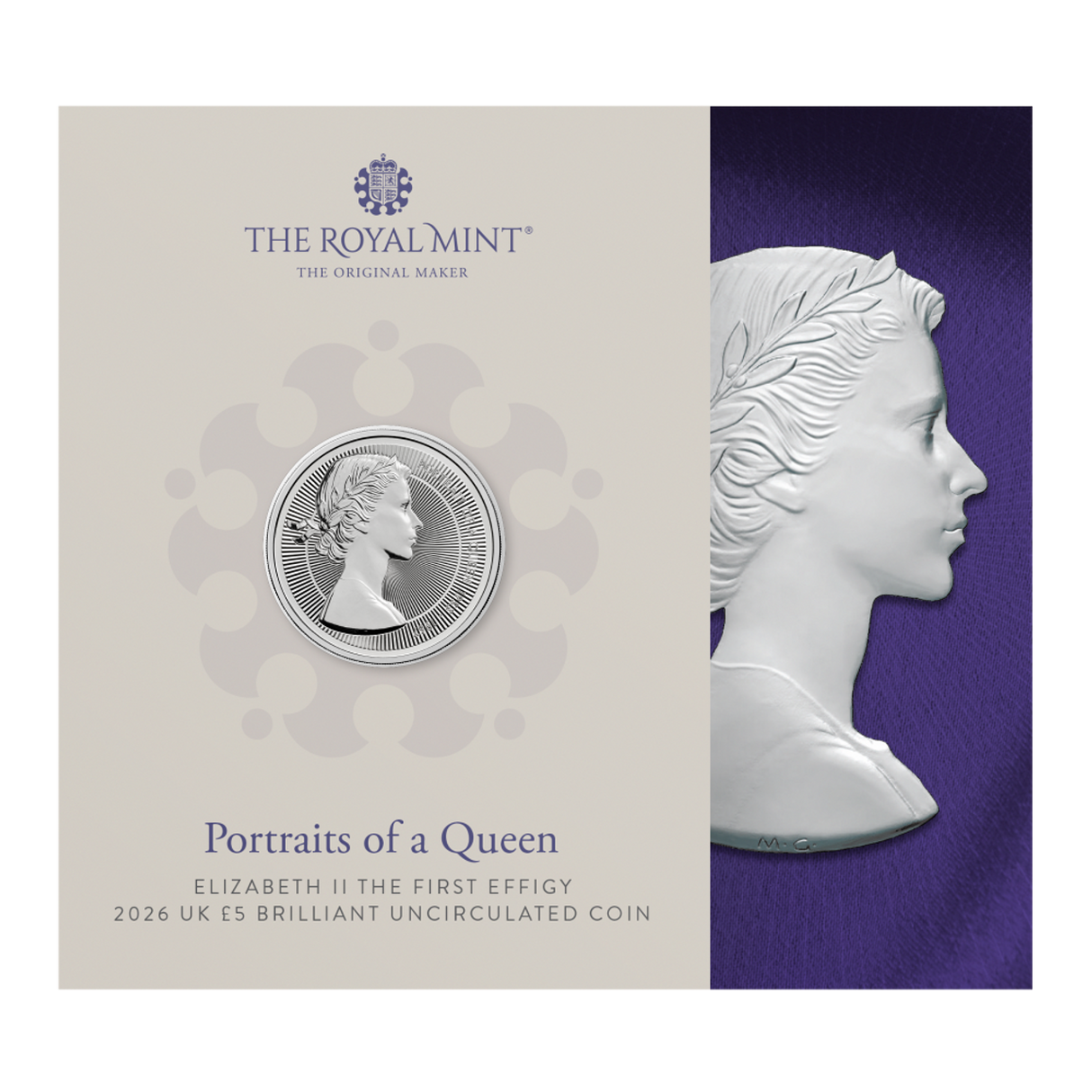Portraits of a Queen Elizabeth II - The First Effigy (Mary Gillick) £5 Brilliant Uncirculated Coin
