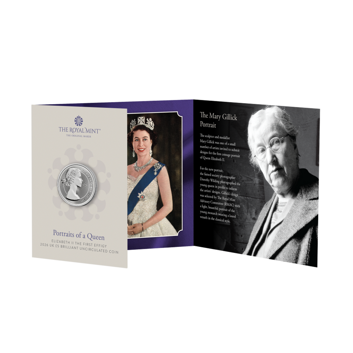Portraits of a Queen Elizabeth II - The First Effigy (Mary Gillick) £5 Brilliant Uncirculated Coin