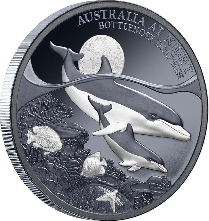 Australia At Night - 2025 Bottlenose Dolphin $1 1oz Silver Black Proof Coin