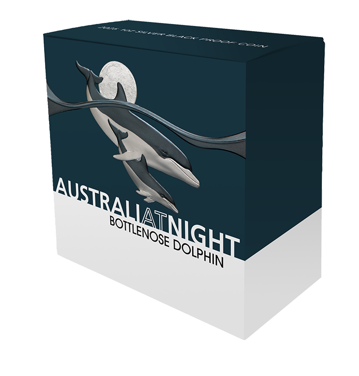 Australia At Night - 2025 Bottlenose Dolphin $1 1oz Silver Black Proof Coin
