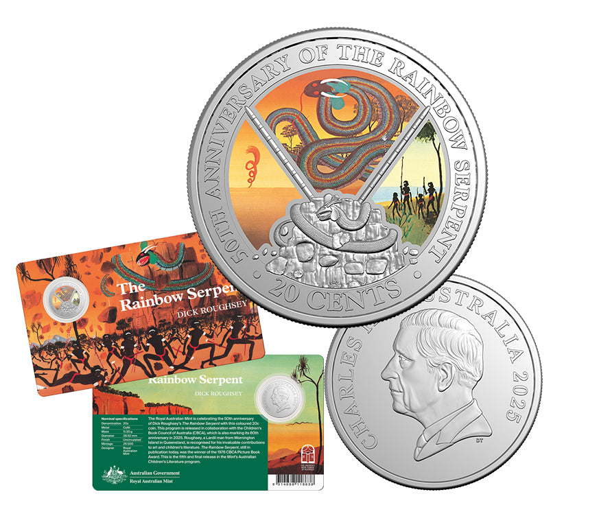 50th Anniversary of The Rainbow Serpent 2025 20c Coloured Unc Coin Card