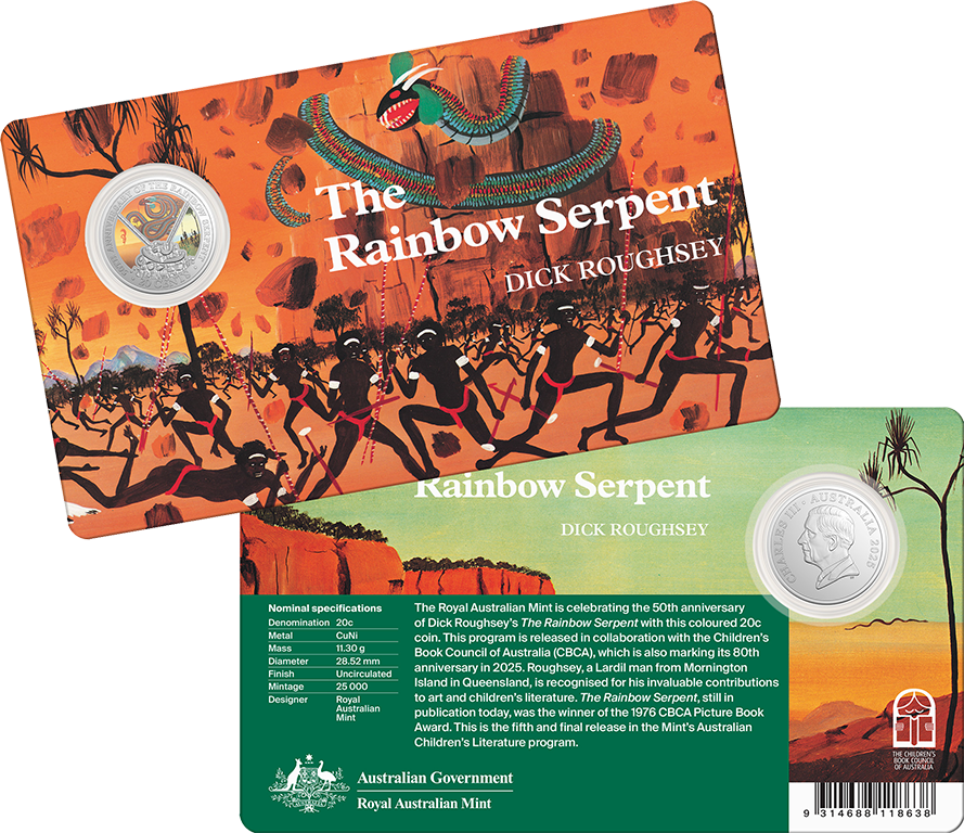 50th Anniversary of The Rainbow Serpent 2025 20c Coloured Unc Coin Card
