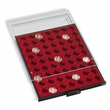Coin Box 48 compartments for CAPS 21.5, smoke coloured for $2 coins in capsules