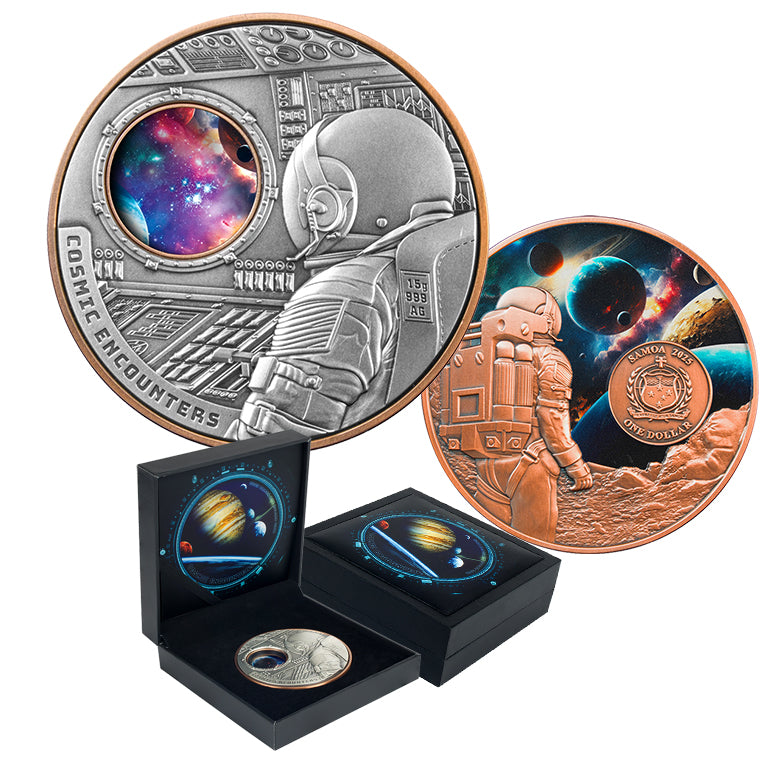 Cosmic Encounters 2025 $1 Rotating Silver & Copper Bimetal Antique Coin