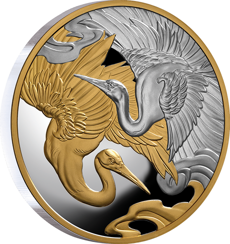 Crane Harmony & Longevity 2025 $1 1oz Gold Plated Silver Proof Coin