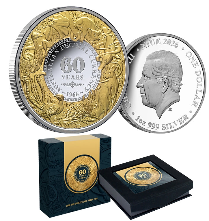 2026 1oz Decimal Currency 60th Anniversary Gold-plated Silver Proof Coin