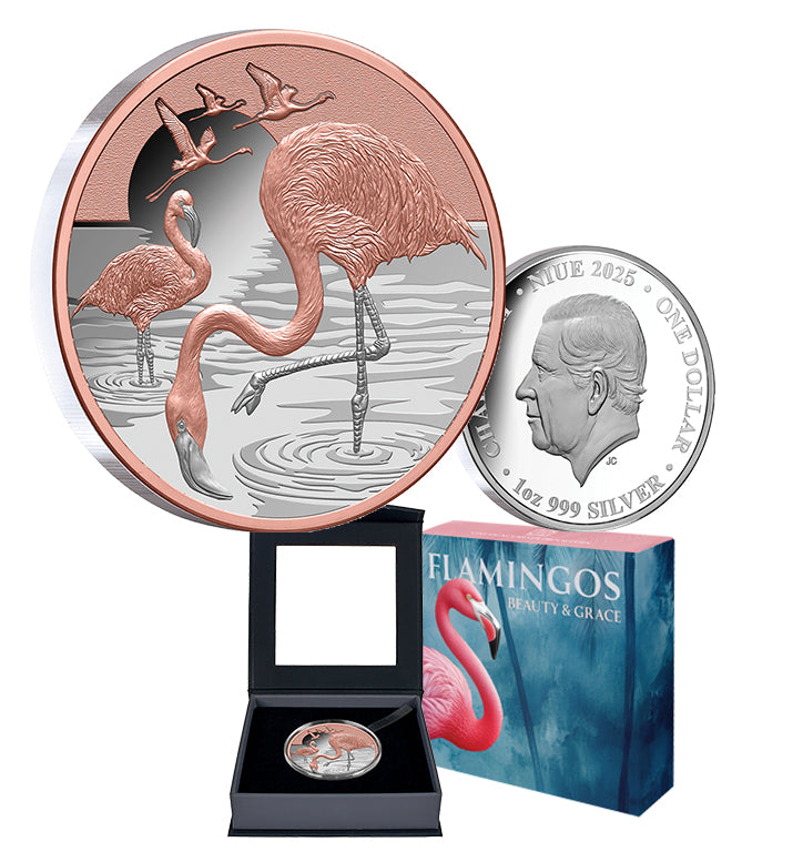 Pink Flamingo 2025 1oz Rose Gold Plated Silver Proof Coin