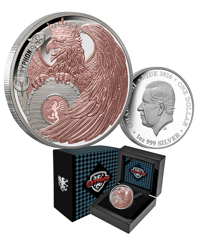 Heraldic Beasts 2024 $1 Gryphon Rose Gold-plated 1oz Silver Proof Coin
