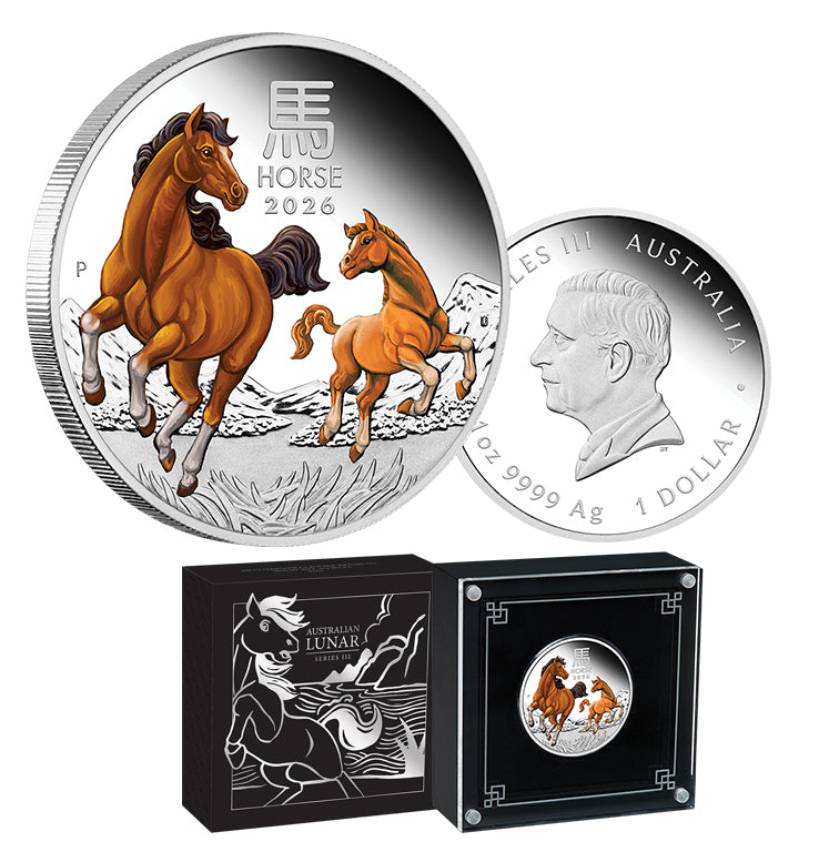 Australian Lunar Series III Year Of The Horse 2026 1oz Silver Proof Coloured Coin