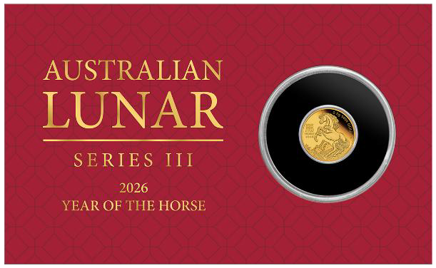 2026 0.5g Mini Horse Gold Proof Coin in Card - Australian Lunar Series III – Year of the Horse