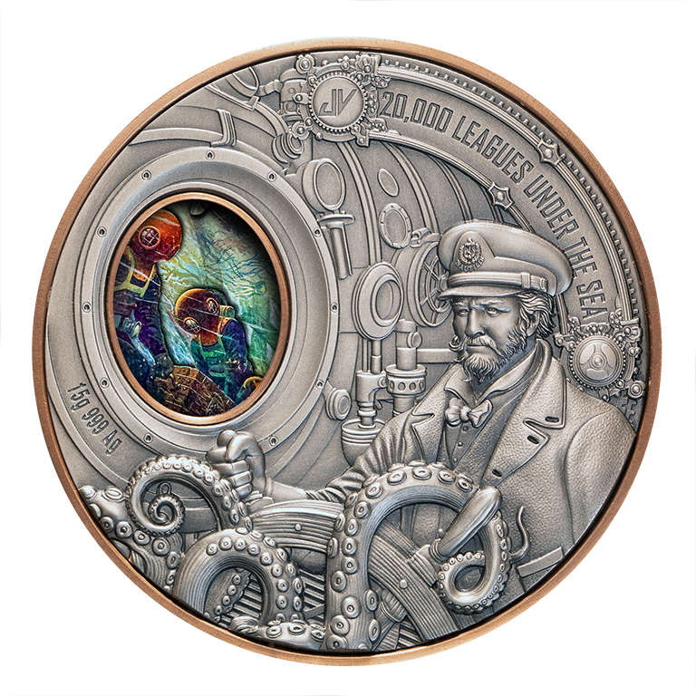 2026 $1 20,000 Leagues under the Sea High Relief Rotating Silver & Copper Bimetal Antique Coin
