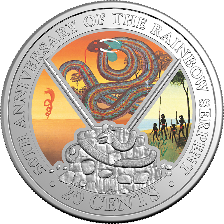 50th Anniversary of The Rainbow Serpent 2025 20c Coloured Unc Coin Special Edition Book