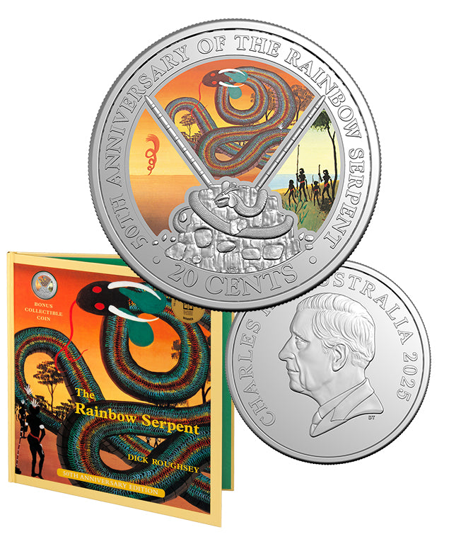 50th Anniversary of The Rainbow Serpent 2025 20c Coloured Unc Coin Special Edition Book