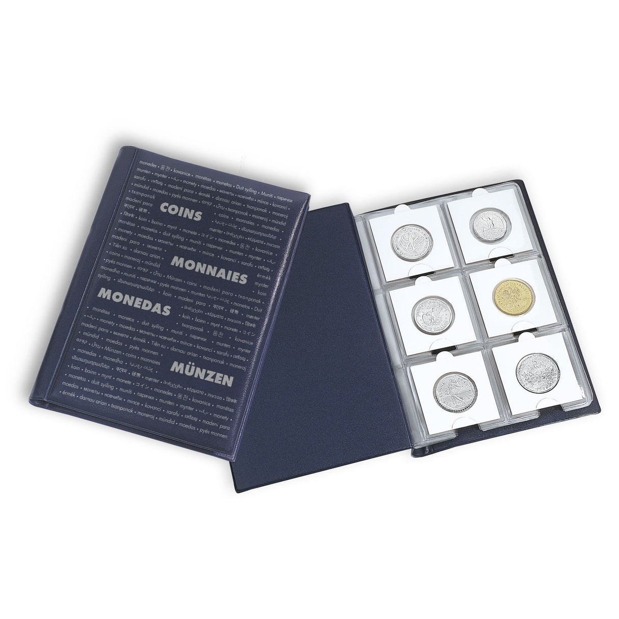 Coin Wallet with 10 Coin Sheets each for 6 cardboard holders, blue