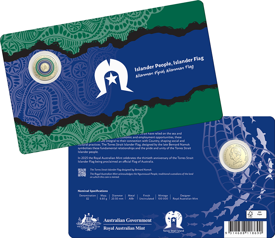 30th Anniversary of the Torres Strait Islander Flag 2025 $2 Coloured C Mintmark Uncirc Coin Card