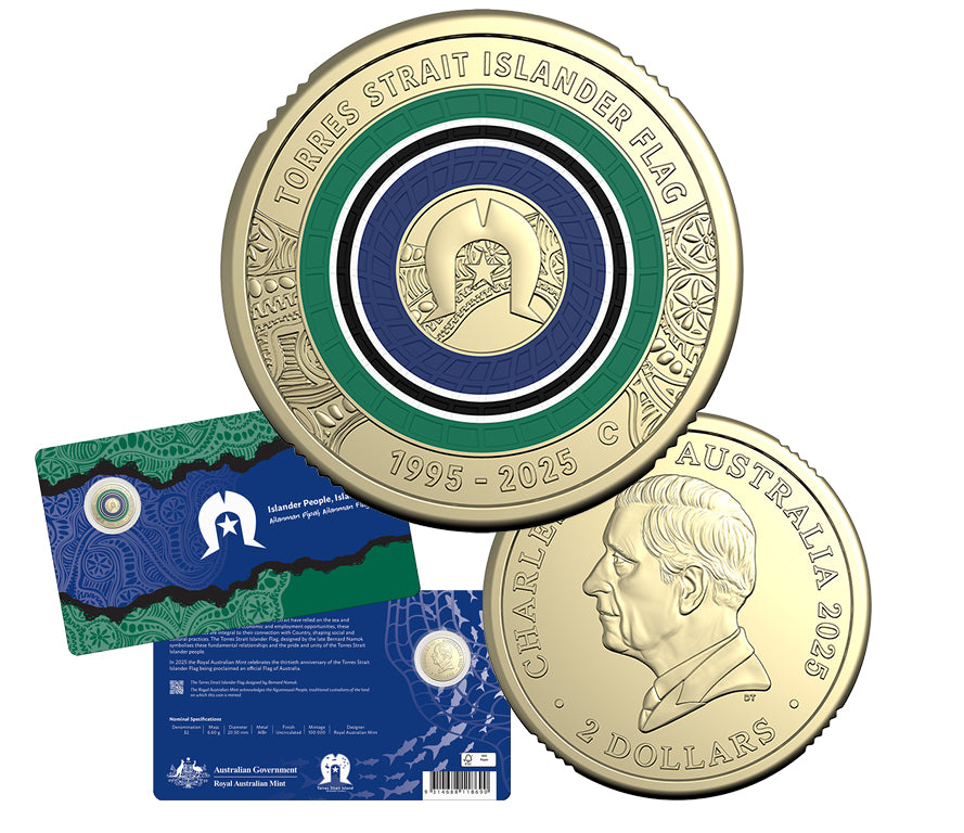 30th Anniversary of the Torres Strait Islander Flag 2025 $2 Coloured C Mintmark Uncirc Coin Card