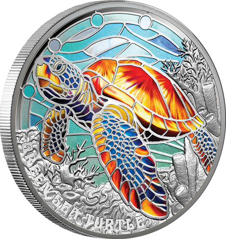 Natures Window Green Sea Turtle 2oz Silver Coloured Proof Coin