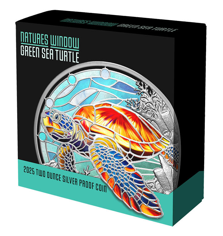 Natures Window Green Sea Turtle 2oz Silver Coloured Proof Coin